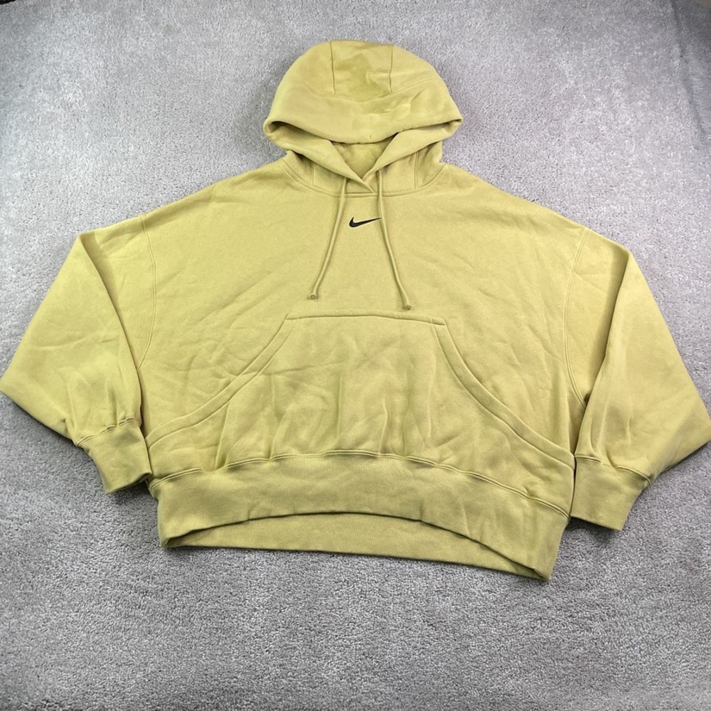 Nike Hoodie Womens Large Yellow Over Oversized‎ Pullover Center Swoosh Comfy